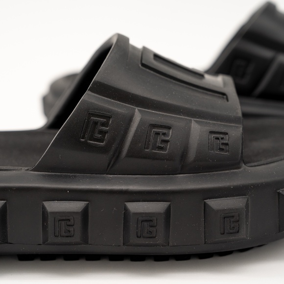 size 40-41 Balmain Black Ari Rubber Slip On Slides Sandal Embossed Logo - Picture 7 of 11